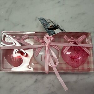 Valentine’s Day Pink and White Heart Ornaments Set by Rae Dunn